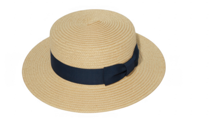 Straw boonie hat with navy blue ribbon straw hat fashion isolated on a transparent background