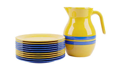 Yellow Pitcher and Stack of Plates