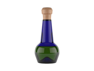 Tall Blue and Green Glass Bottle with Cork Stopper isolated on a transparent background