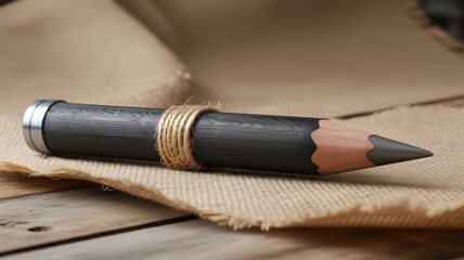 Artistic graphite pencil with rustic twine detail, symbolizing creativity and craftsmanship