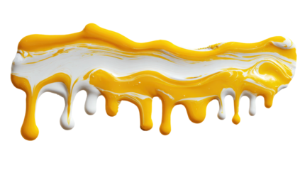 Drip Swirling yellow and white paint runs down, isolated