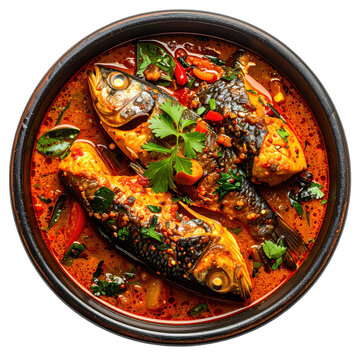 Kapenta fish stew, a traditional malawian and zambian dish with small, dried fish in a tomato and onion sauce, isolated on white background