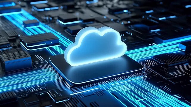 Cloud computing symbol on circuit board