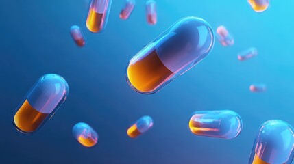 Medication capsules pouring on matching background in pharmaceutical industry setting
