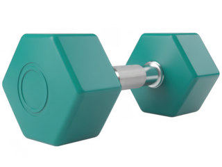 Teal dumbbell with silver handle and circle fitness isolated on a transparent background