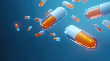 Medication capsules pouring on matching background in pharmaceutical industry setting