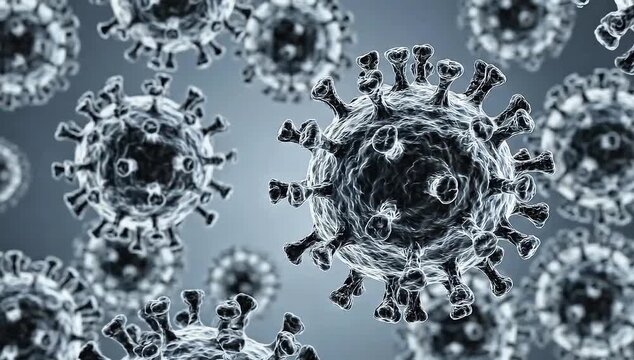 Coronavirus or Herpes Simplex Virus Cells Microscopic 3D Rendering