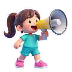 Young girl shouting into a yellow megaphone