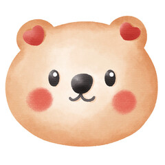 Cute Watercolor Teddy Bear Head Illustration. Adorable Baby Animal Character for Nursery Decor and Kids' Design.