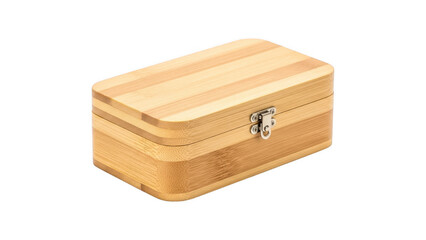 Small wooden jewelry box with metal clasp isolated on transparent background