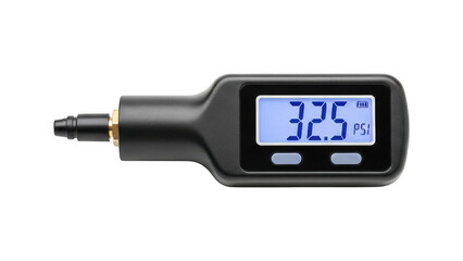 Digital tire pressure gauge with lcd display screen isolated on transparent background