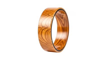 Copper ring with wood grain pattern and shiny finish isolated on transparent background