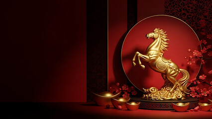 Elegant Oriental Lunar New Year Background with Golden Horse