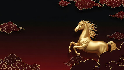 Dark Cinematic Lunar New Year Background with Horse Zodiac