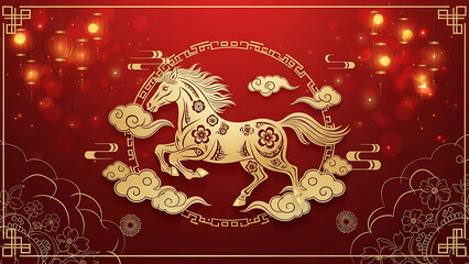 Elegant Gold and Black Chinese Zodiac Horse Background