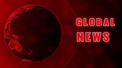 A fiery red digital representation of planet Earth with continents illuminated against a dark background and the word GLOBAL in neon red text Keywords: earth, planet, globe, global, digital