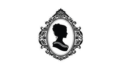 Elegant vintage of a woman with ornate frame in black and white graphic illustration for classic style design Silhouette vector on whit Background