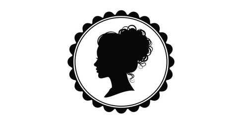 Elegant of a woman's profile with curly hair inside a decorative circular frame illustration with female Silhouette vector on whit Background