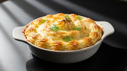 Elegant Individual Fish Pie, Gourmet Restaurant Plating, Seafood Delight, Sophisticated British Cuisine
