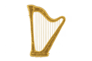 Golden glitter harp musical instrument on transparent background