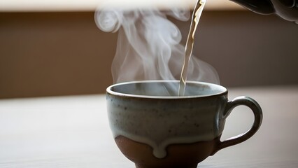 Pouring hot tea representing calm lifestyle and daily ritual