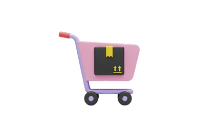 Pink Shopping Cart with Black Box and Arrows
