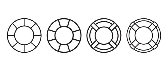 Life Buoy Ring Icons Set. Safety Equipment, Circular Design, Marine Rescue Symbols. © Safali
