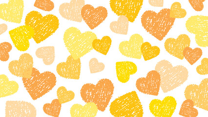 クレヨンタッチのかわいいハートをちりばめた背景素材/イエロー