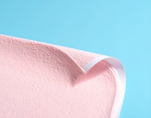 Abstract Pastel Pink Granular Sponge Texture with Wavy Curve on Light Blue Background