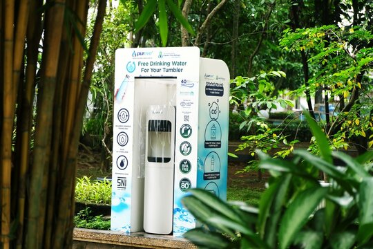 Public Drinking Water Refill Station in Urban Green Park.Purwakarta.,west Java,Indonesia on November 29,2025. 