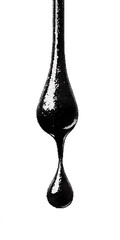 Isolated splash of crude oil with shiny texture and thick drip lines on clean white surface