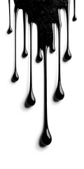 Isolated splash of crude oil with shiny texture and thick drip lines on clean white surface