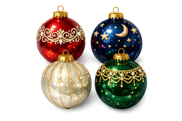Four Ornate Christmas Baubles Isolated on White