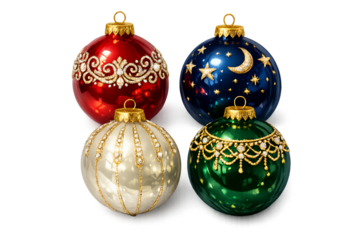 Four Ornate Christmas Baubles Isolated on White