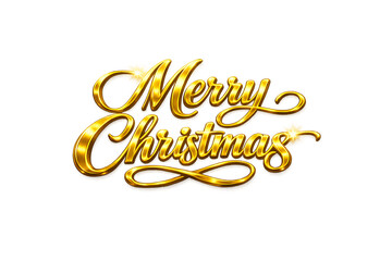 Gold Merry Christmas Calligraphy Text Isolated on White