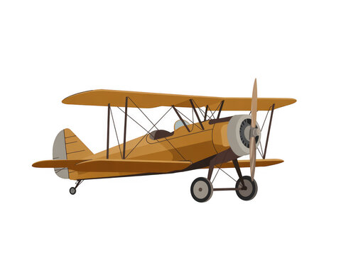Vintage orange biplane with propeller isolated on a transparent background