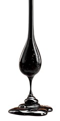 Heavy oil drop in motion isolated on white, representing pollution, industry, or environmental impact