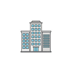 Obraz premium Modern City Building Exterior Illustration with Tall Skyscrapers and Blue Windows