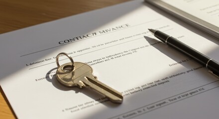 A key and pen on a document