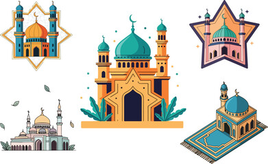 Hand Drawn Flat Vector mosque Modern Minaret Illustration