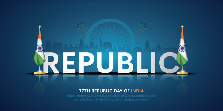 26 January Happy Republic Day Background Design Template Illustration, 77th Indian Republic Day for poster, banner, card.