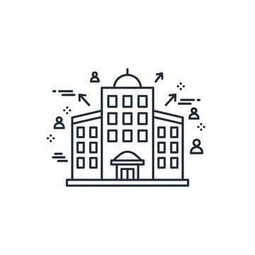 Modern Office Building Illustration with Community and Business Symbols