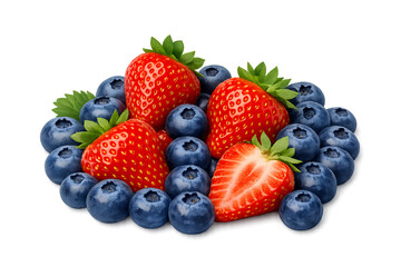 Fresh Strawberries and Blueberries Isolated on White Background