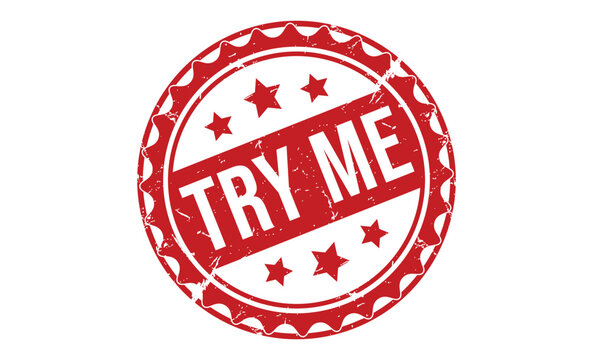 Red rubber stamp with T R Y M E text and stars white