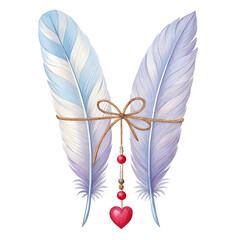 Watercolor Feathers Tied With String isolated on a transparent background