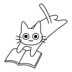 腹ばいで夢中に読書する猫のイラスト（自由研究・速読・集中）