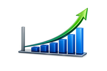 3D Growth Bar Chart with Upward Green Arrow