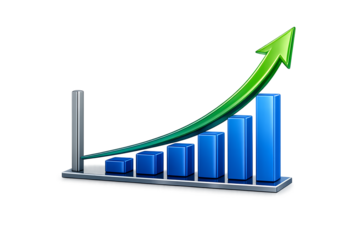 3D Growth Bar Chart with Upward Green Arrow