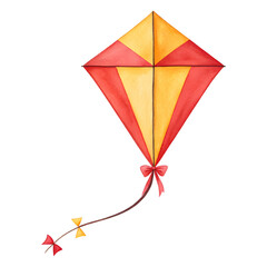 Watercolor Kite with Red Bow isolated on a transparent background