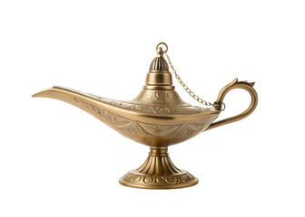 Ornate Brass Aladdin Lamp isolated on a transparent background
